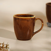 Brown Ceramic Coffee Mug with Golden Border | Set of 2